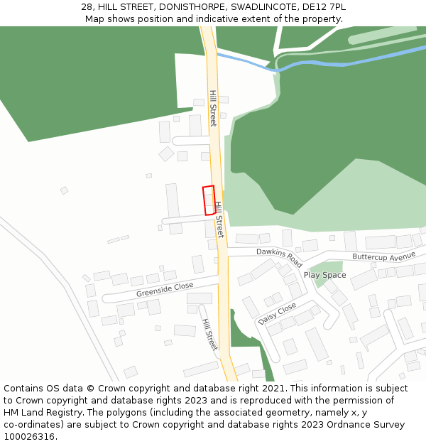 28, HILL STREET, DONISTHORPE, SWADLINCOTE, DE12 7PL: Location map and indicative extent of plot