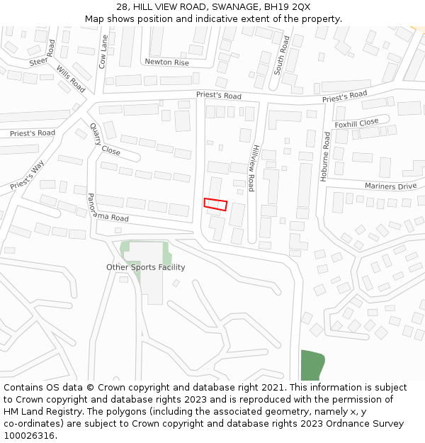 28, HILL VIEW ROAD, SWANAGE, BH19 2QX: Location map and indicative extent of plot