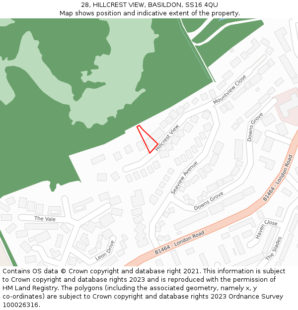 28, HILLCREST VIEW, BASILDON, SS16 4QU: Location map and indicative extent of plot