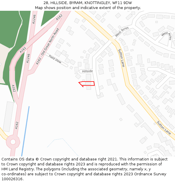 28, HILLSIDE, BYRAM, KNOTTINGLEY, WF11 9DW: Location map and indicative extent of plot