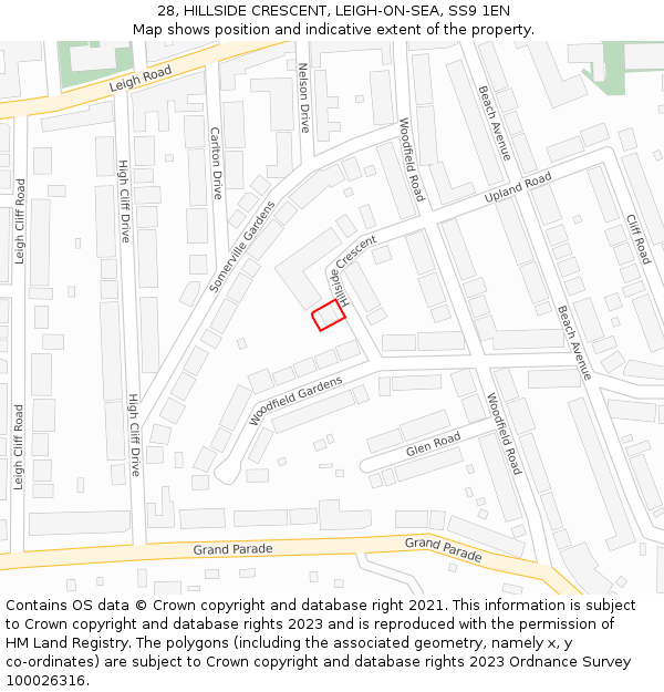 28, HILLSIDE CRESCENT, LEIGH-ON-SEA, SS9 1EN: Location map and indicative extent of plot