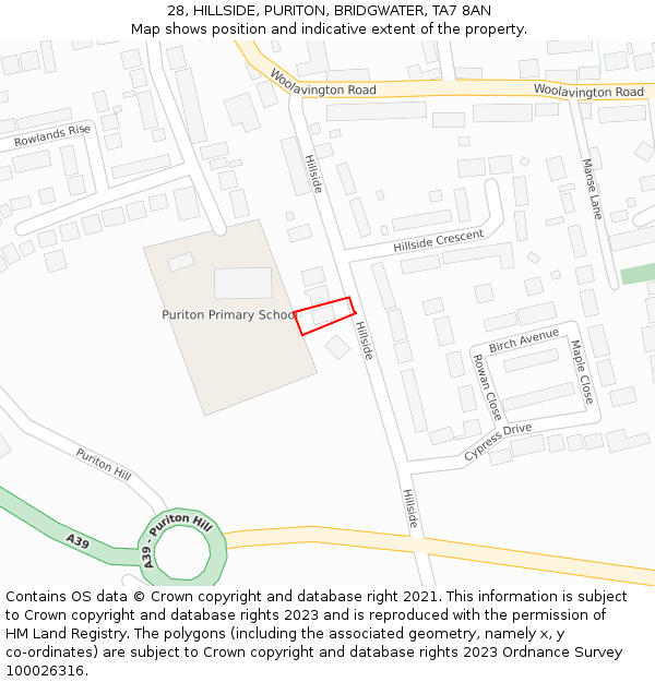 28, HILLSIDE, PURITON, BRIDGWATER, TA7 8AN: Location map and indicative extent of plot