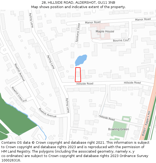 28, HILLSIDE ROAD, ALDERSHOT, GU11 3NB: Location map and indicative extent of plot