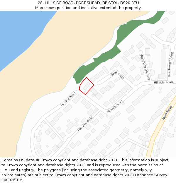 28, HILLSIDE ROAD, PORTISHEAD, BRISTOL, BS20 8EU: Location map and indicative extent of plot