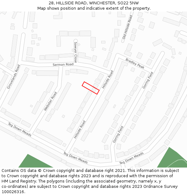 28, HILLSIDE ROAD, WINCHESTER, SO22 5NW: Location map and indicative extent of plot