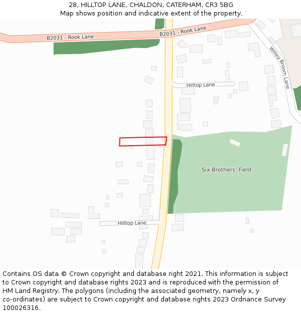 28, HILLTOP LANE, CHALDON, CATERHAM, CR3 5BG: Location map and indicative extent of plot
