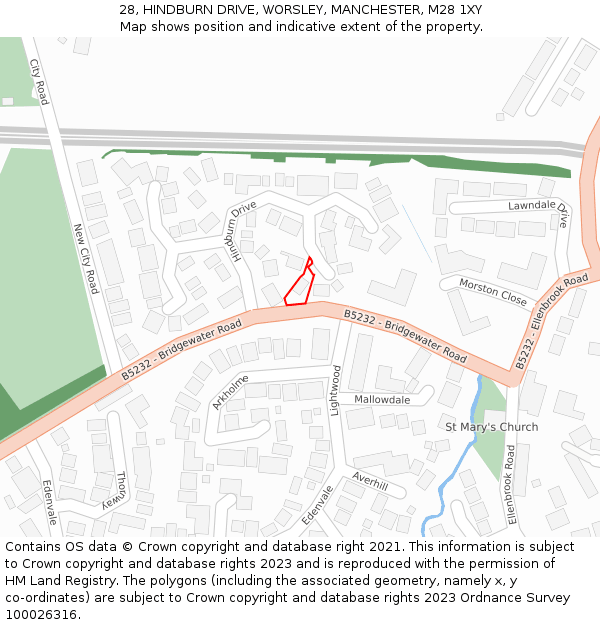 28, HINDBURN DRIVE, WORSLEY, MANCHESTER, M28 1XY: Location map and indicative extent of plot