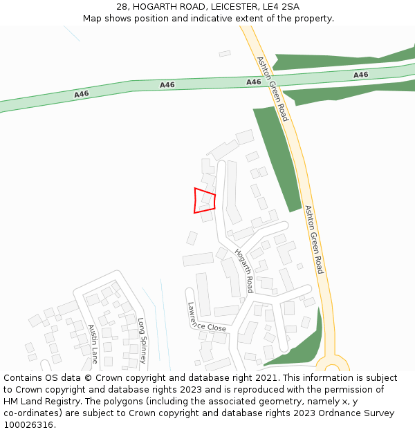 28, HOGARTH ROAD, LEICESTER, LE4 2SA: Location map and indicative extent of plot
