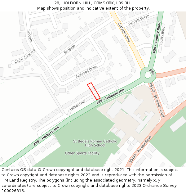 28, HOLBORN HILL, ORMSKIRK, L39 3LH: Location map and indicative extent of plot