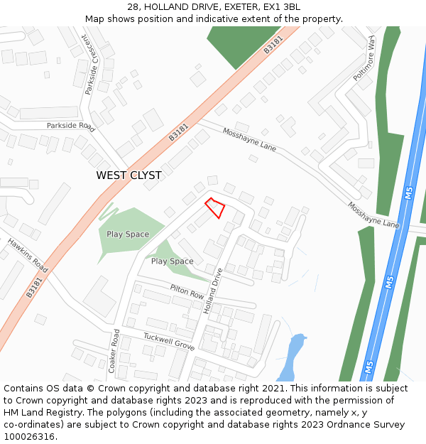 28, HOLLAND DRIVE, EXETER, EX1 3BL: Location map and indicative extent of plot