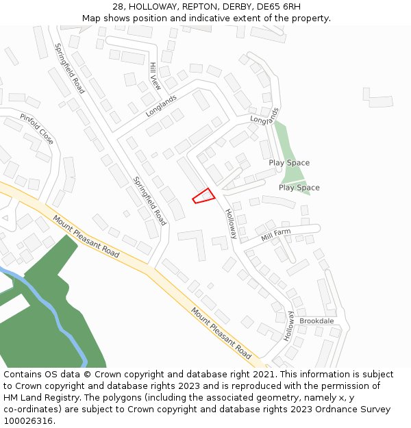 28, HOLLOWAY, REPTON, DERBY, DE65 6RH: Location map and indicative extent of plot