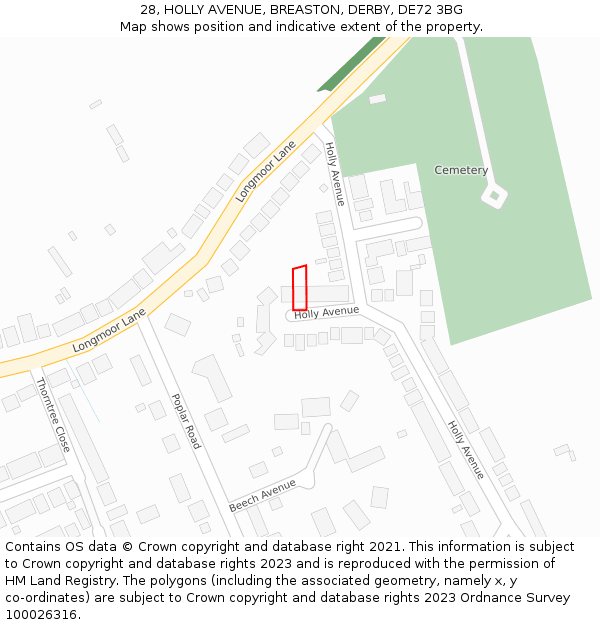 28, HOLLY AVENUE, BREASTON, DERBY, DE72 3BG: Location map and indicative extent of plot