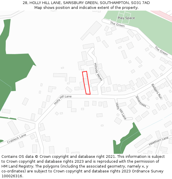 28, HOLLY HILL LANE, SARISBURY GREEN, SOUTHAMPTON, SO31 7AD: Location map and indicative extent of plot