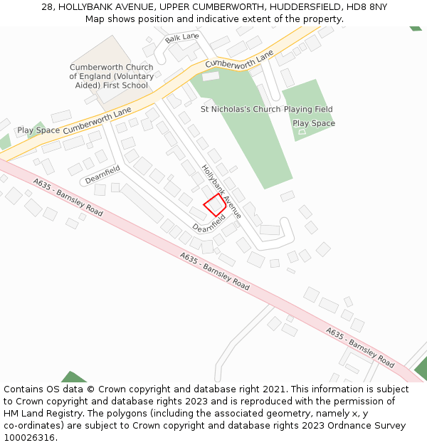 28, HOLLYBANK AVENUE, UPPER CUMBERWORTH, HUDDERSFIELD, HD8 8NY: Location map and indicative extent of plot