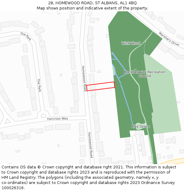 28, HOMEWOOD ROAD, ST ALBANS, AL1 4BQ: Location map and indicative extent of plot