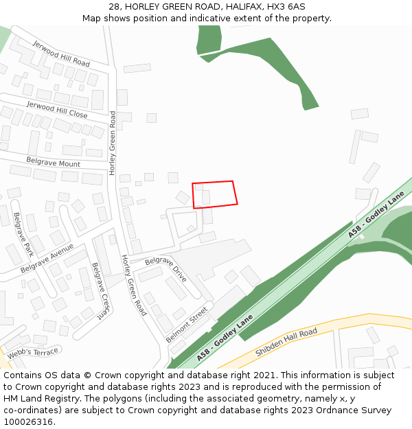 28, HORLEY GREEN ROAD, HALIFAX, HX3 6AS: Location map and indicative extent of plot