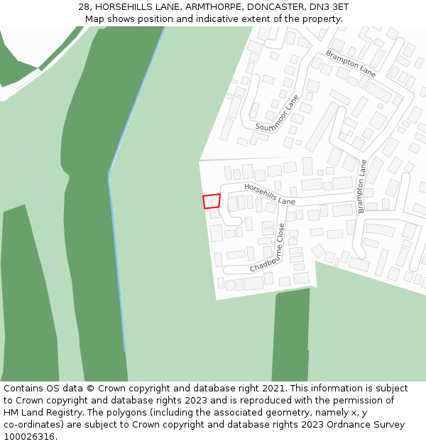 28, HORSEHILLS LANE, ARMTHORPE, DONCASTER, DN3 3ET: Location map and indicative extent of plot