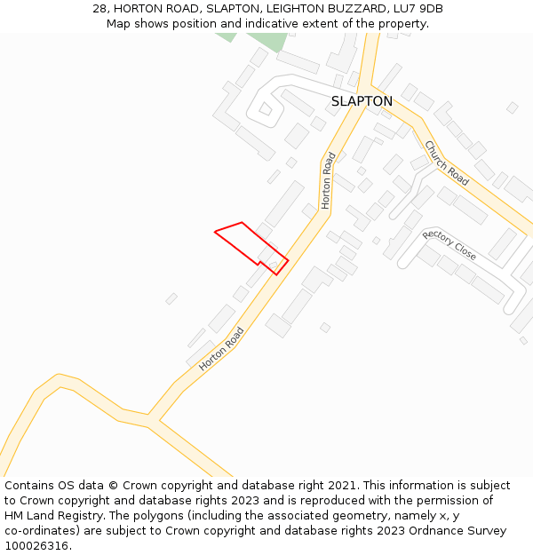 28, HORTON ROAD, SLAPTON, LEIGHTON BUZZARD, LU7 9DB: Location map and indicative extent of plot