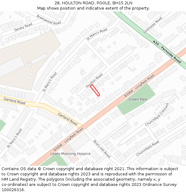 28, HOULTON ROAD, POOLE, BH15 2LN: Location map and indicative extent of plot