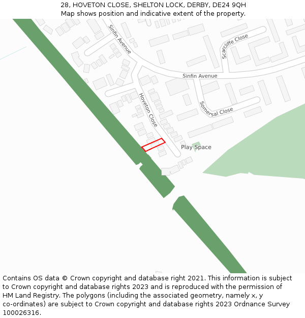 28, HOVETON CLOSE, SHELTON LOCK, DERBY, DE24 9QH: Location map and indicative extent of plot