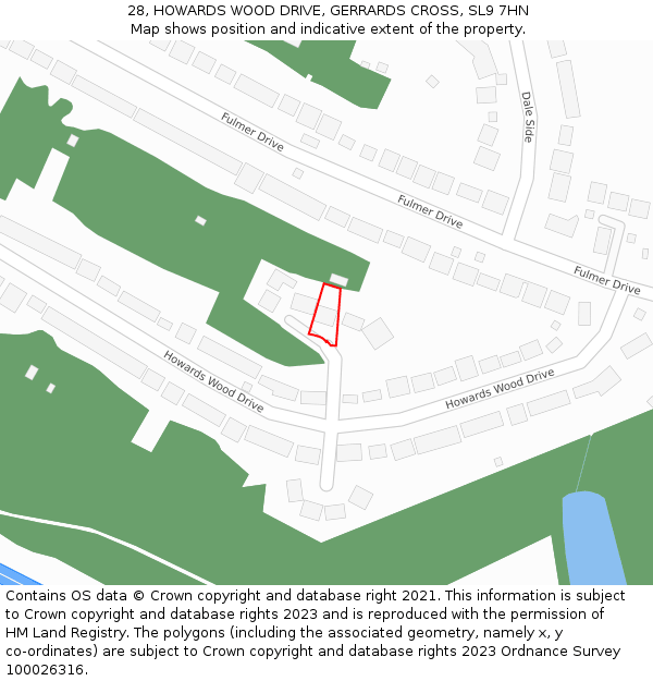 28, HOWARDS WOOD DRIVE, GERRARDS CROSS, SL9 7HN: Location map and indicative extent of plot