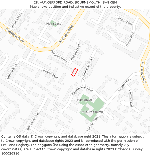 28, HUNGERFORD ROAD, BOURNEMOUTH, BH8 0EH: Location map and indicative extent of plot