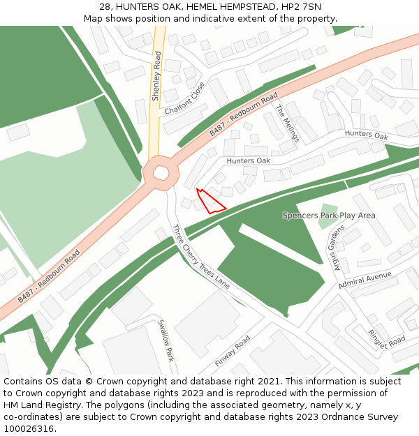28, HUNTERS OAK, HEMEL HEMPSTEAD, HP2 7SN: Location map and indicative extent of plot