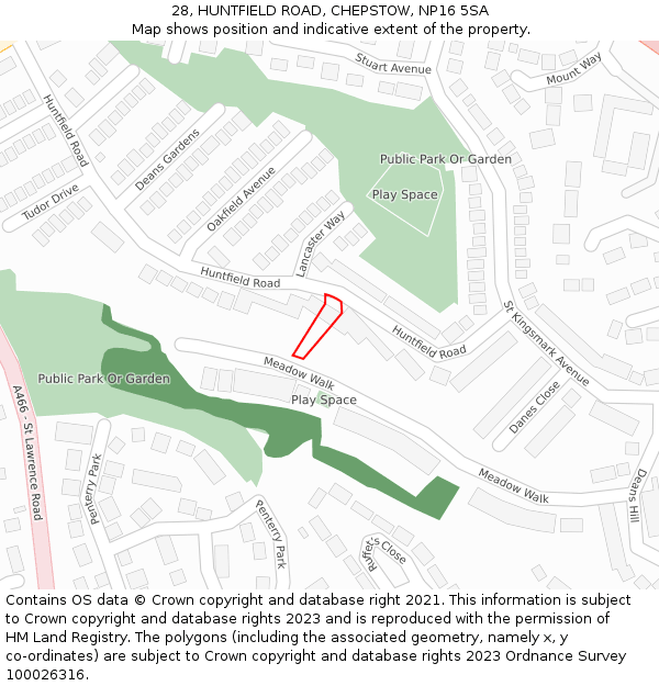 28, HUNTFIELD ROAD, CHEPSTOW, NP16 5SA: Location map and indicative extent of plot