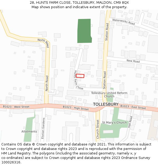 28, HUNTS FARM CLOSE, TOLLESBURY, MALDON, CM9 8QX: Location map and indicative extent of plot