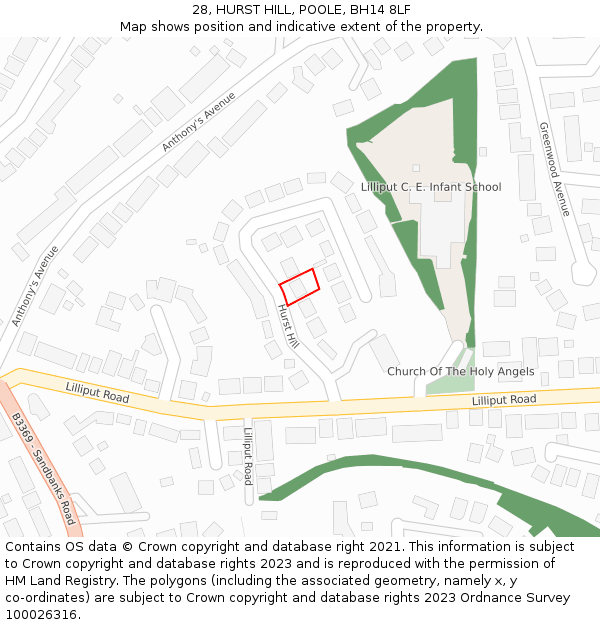 28, HURST HILL, POOLE, BH14 8LF: Location map and indicative extent of plot