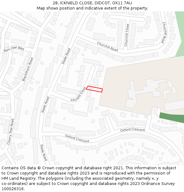 28, ICKNIELD CLOSE, DIDCOT, OX11 7AU: Location map and indicative extent of plot