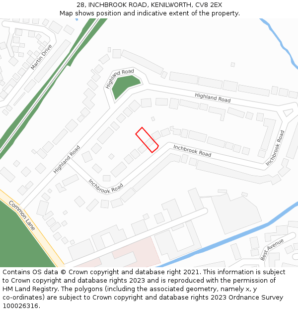 28, INCHBROOK ROAD, KENILWORTH, CV8 2EX: Location map and indicative extent of plot