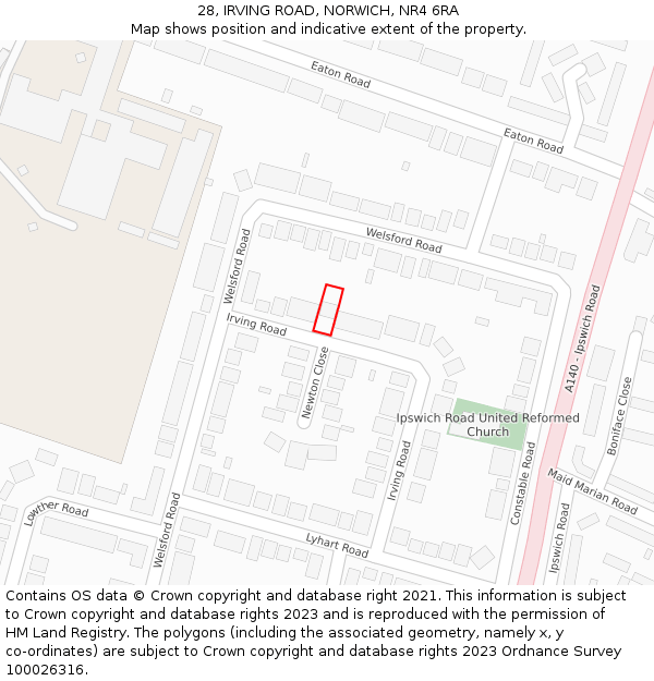 28, IRVING ROAD, NORWICH, NR4 6RA: Location map and indicative extent of plot