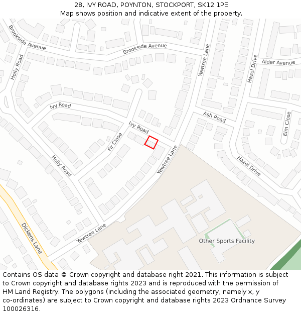 28, IVY ROAD, POYNTON, STOCKPORT, SK12 1PE: Location map and indicative extent of plot