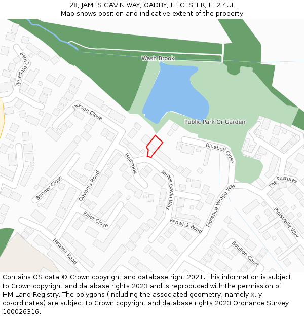 28, JAMES GAVIN WAY, OADBY, LEICESTER, LE2 4UE: Location map and indicative extent of plot