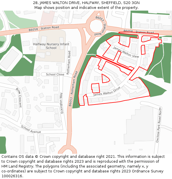 28, JAMES WALTON DRIVE, HALFWAY, SHEFFIELD, S20 3GN: Location map and indicative extent of plot