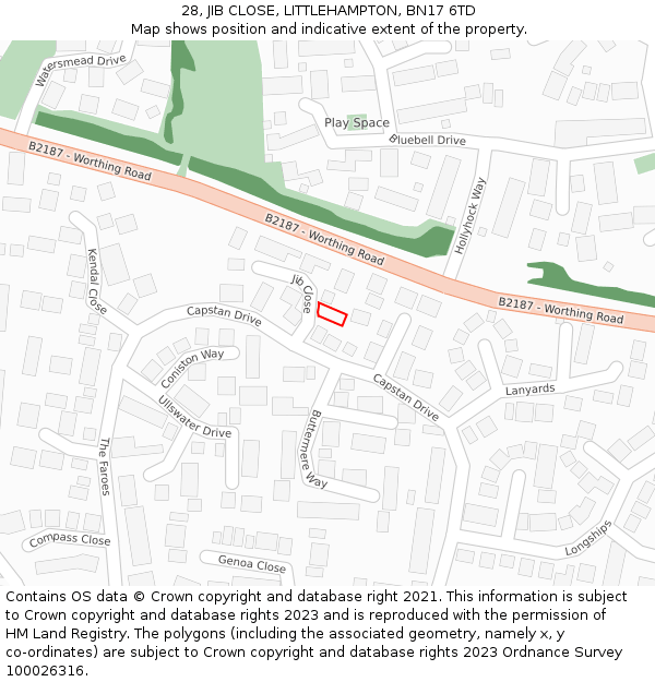 28, JIB CLOSE, LITTLEHAMPTON, BN17 6TD: Location map and indicative extent of plot