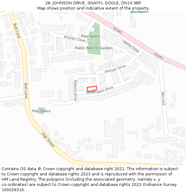 28, JOHNSON DRIVE, SNAITH, GOOLE, DN14 9BP: Location map and indicative extent of plot