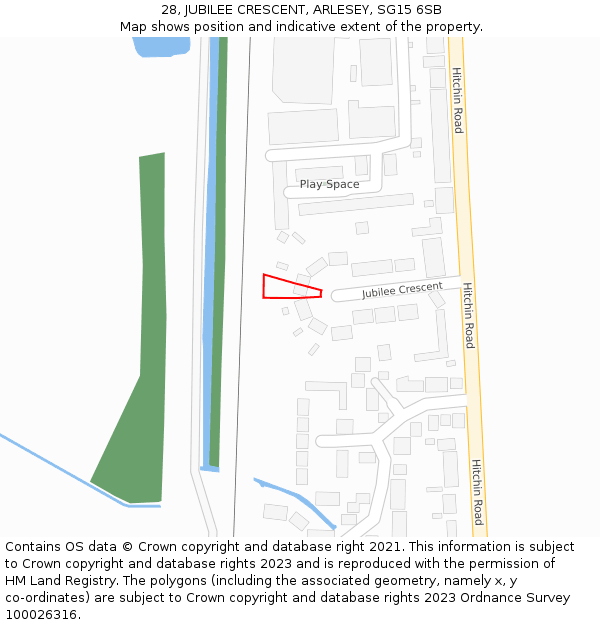 28, JUBILEE CRESCENT, ARLESEY, SG15 6SB: Location map and indicative extent of plot