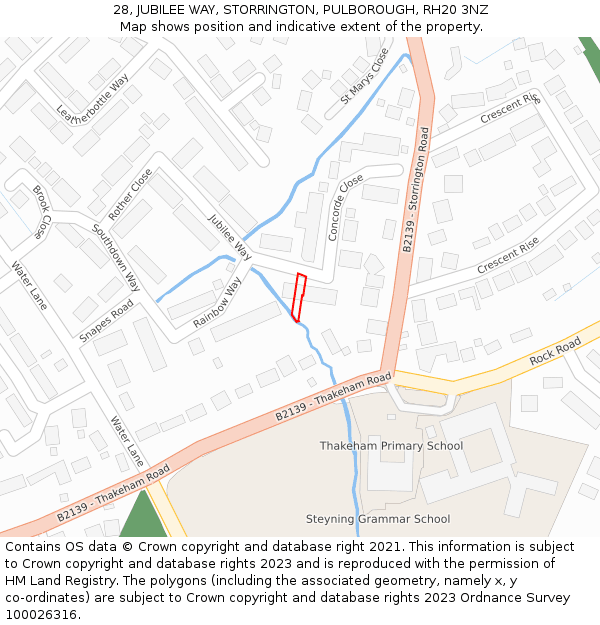 28, JUBILEE WAY, STORRINGTON, PULBOROUGH, RH20 3NZ: Location map and indicative extent of plot