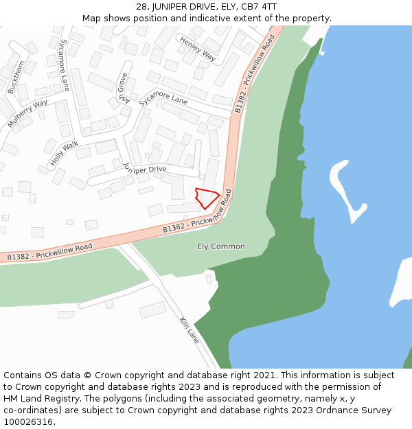 28, JUNIPER DRIVE, ELY, CB7 4TT: Location map and indicative extent of plot