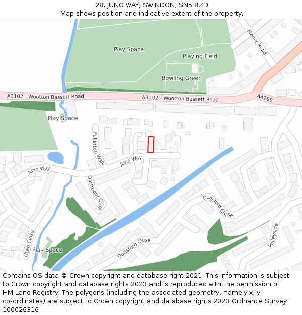 28, JUNO WAY, SWINDON, SN5 8ZD: Location map and indicative extent of plot