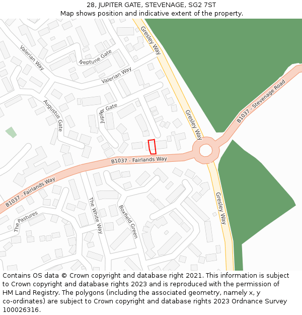 28, JUPITER GATE, STEVENAGE, SG2 7ST: Location map and indicative extent of plot