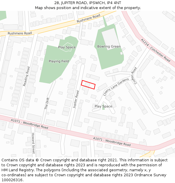 28, JUPITER ROAD, IPSWICH, IP4 4NT: Location map and indicative extent of plot