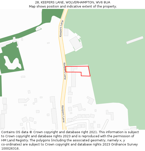 28, KEEPERS LANE, WOLVERHAMPTON, WV6 8UA: Location map and indicative extent of plot