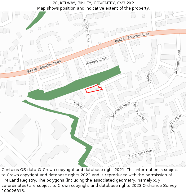 28, KELWAY, BINLEY, COVENTRY, CV3 2XP: Location map and indicative extent of plot