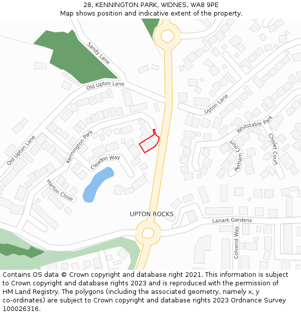 28, KENNINGTON PARK, WIDNES, WA8 9PE: Location map and indicative extent of plot