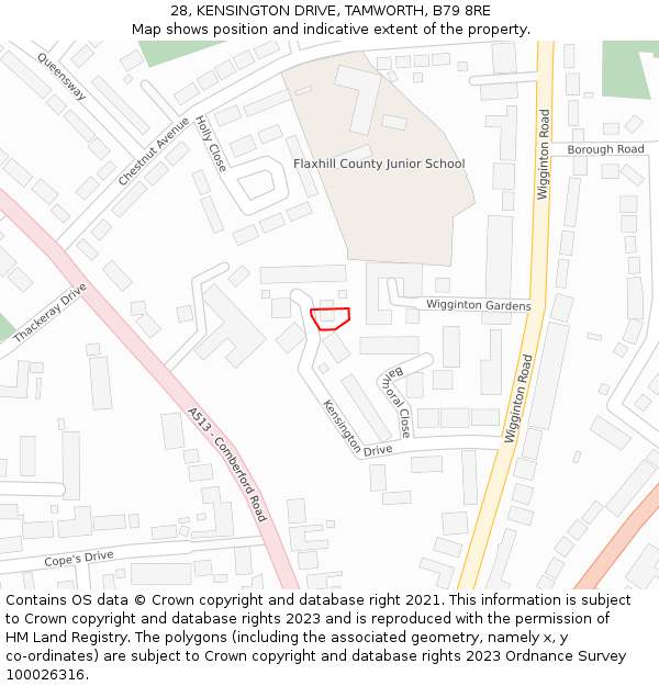 28, KENSINGTON DRIVE, TAMWORTH, B79 8RE: Location map and indicative extent of plot