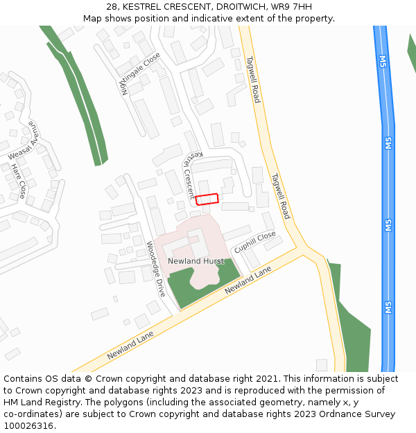 28, KESTREL CRESCENT, DROITWICH, WR9 7HH: Location map and indicative extent of plot