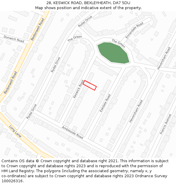 28, KESWICK ROAD, BEXLEYHEATH, DA7 5DU: Location map and indicative extent of plot